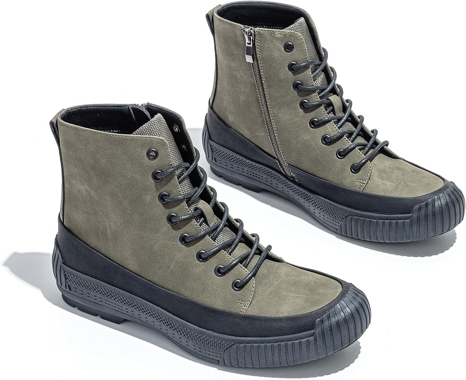 Men's Outdoor Hiking Boots Waterproof High Top Anti Slip Casual Work Boots with Rubber Sole for Trekking, Walking, Travel, Fall Winter - Image 2